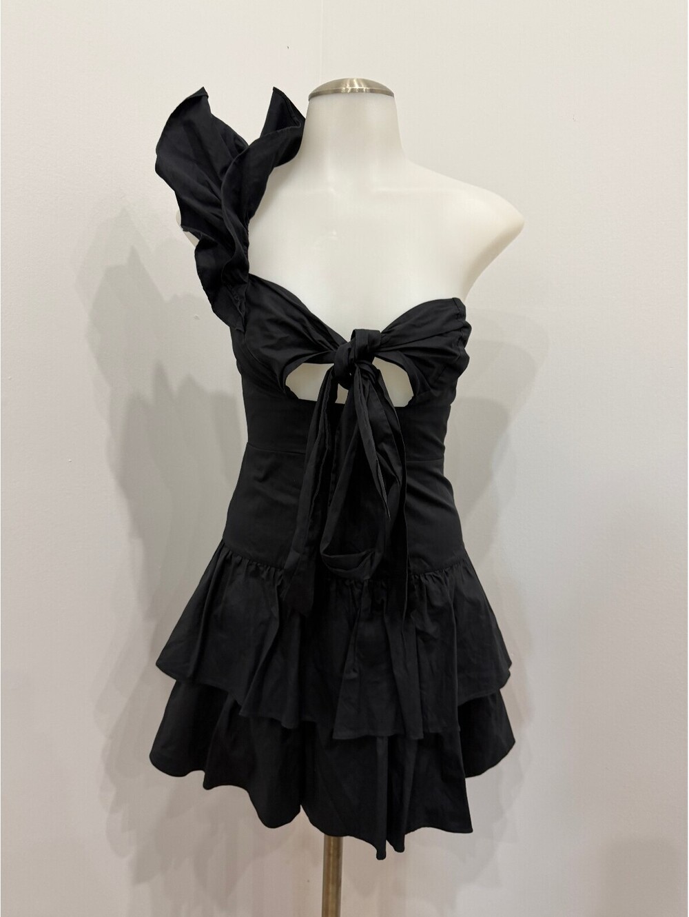 Hello Molly Ruffled Out Black One-Shoulder Ruffle Mini Dress XS 2 - Picture 7 of 8